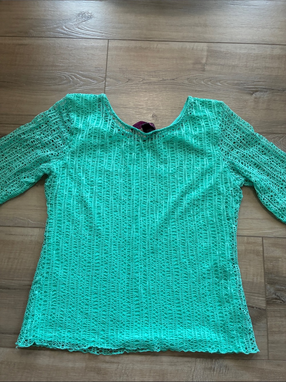 Peck & Peck Mint Green Crochet Scoop-Neck Top Size S - Picture 6 of 8
